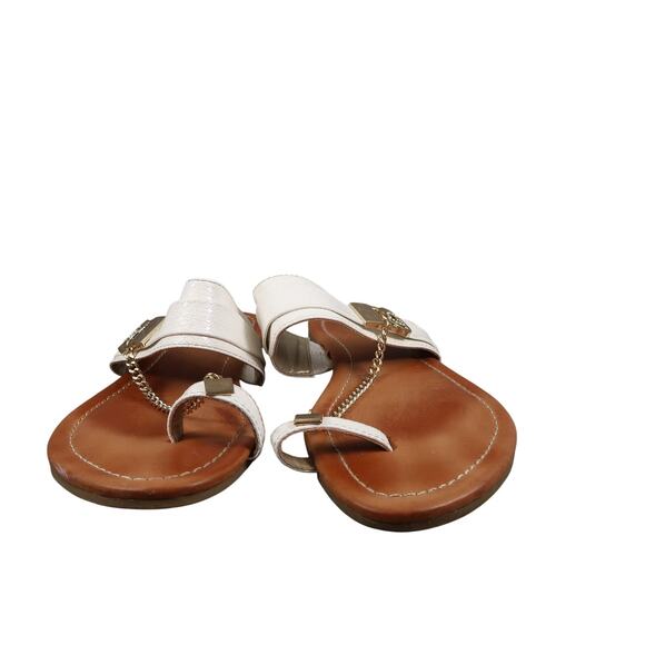 Guess Shoes Womens 7.5 Sandals Toe Ring Slides Logo Chain White Slip On Flats - Picture 2 of 10